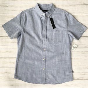 Blue Striped Cotton Short Sleeve Button Down Shirt